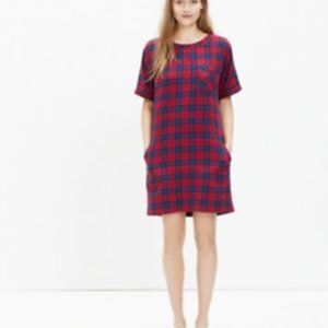 Madewell Red Blue Plaid Flannel Edina Shift Cotton Dress Size Medium
